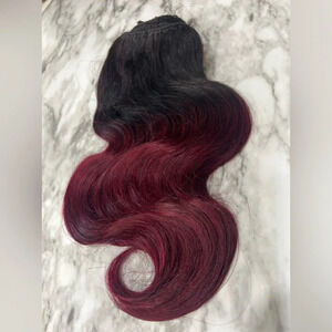 12 In body Wave Clip In Ombre Black to Burgundy  real Human hair extensions Set